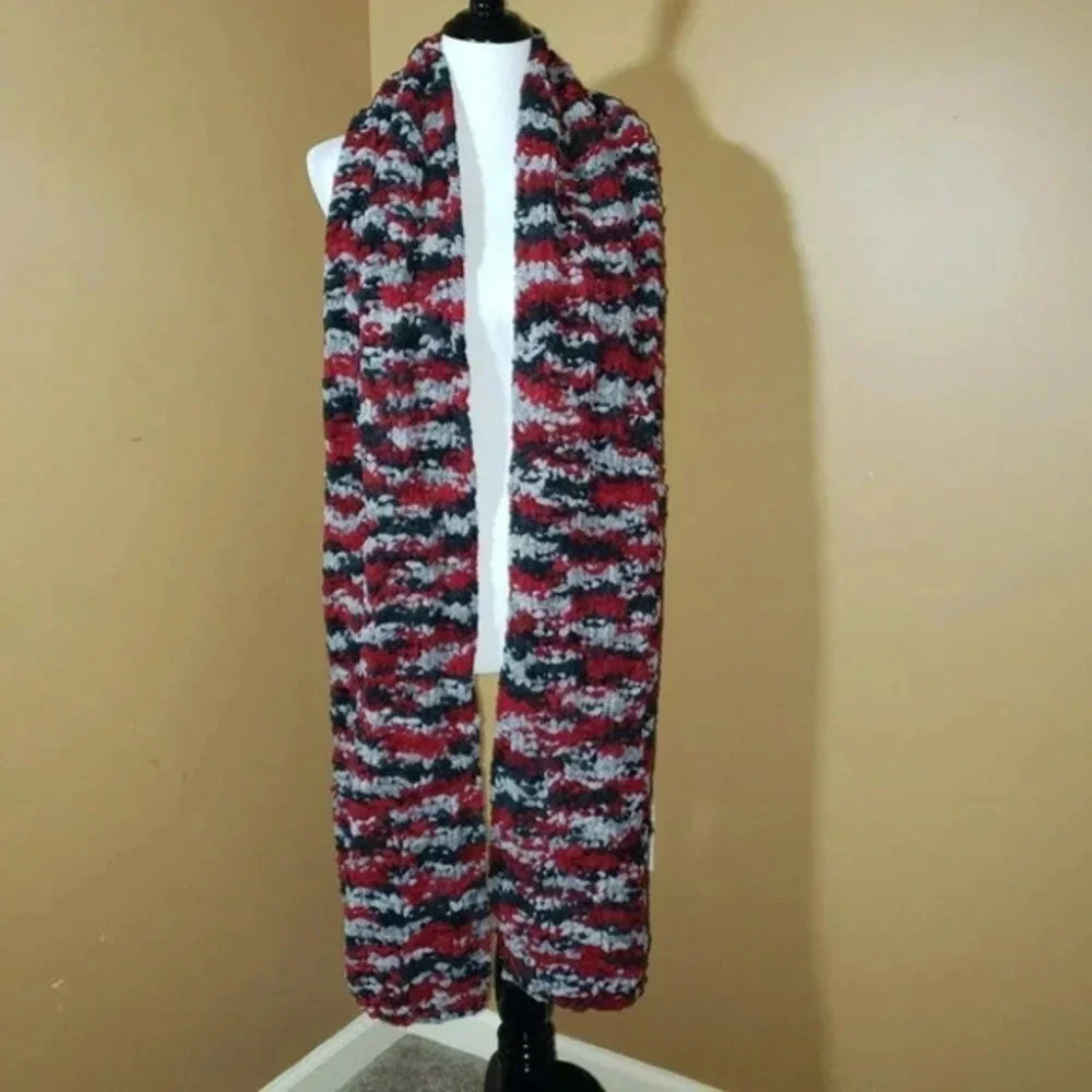 Super‎ soft Chenille red/blk/grey scarf